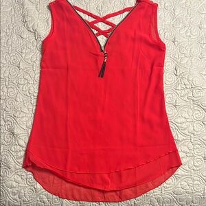 Red Sleeveless Top with Zipper Detail